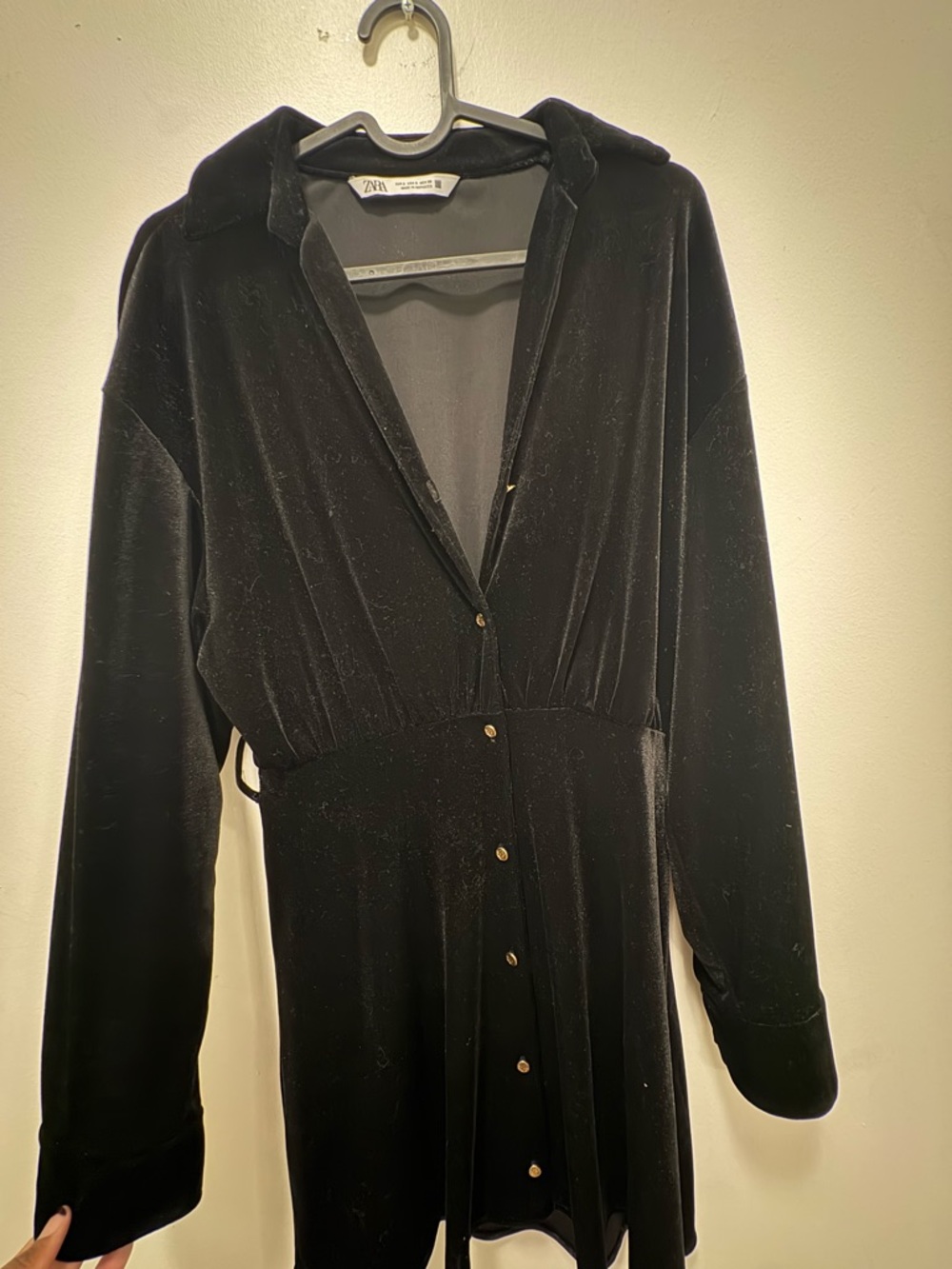 Zara Black Velvet Button-Front Mini Dress - Picture 9 of 10